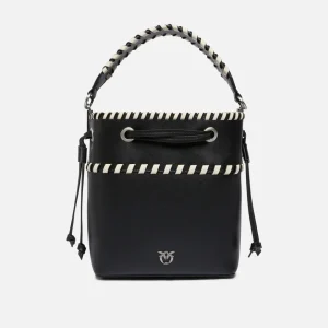 Borsa piccola a secchiello in pelle con infilature