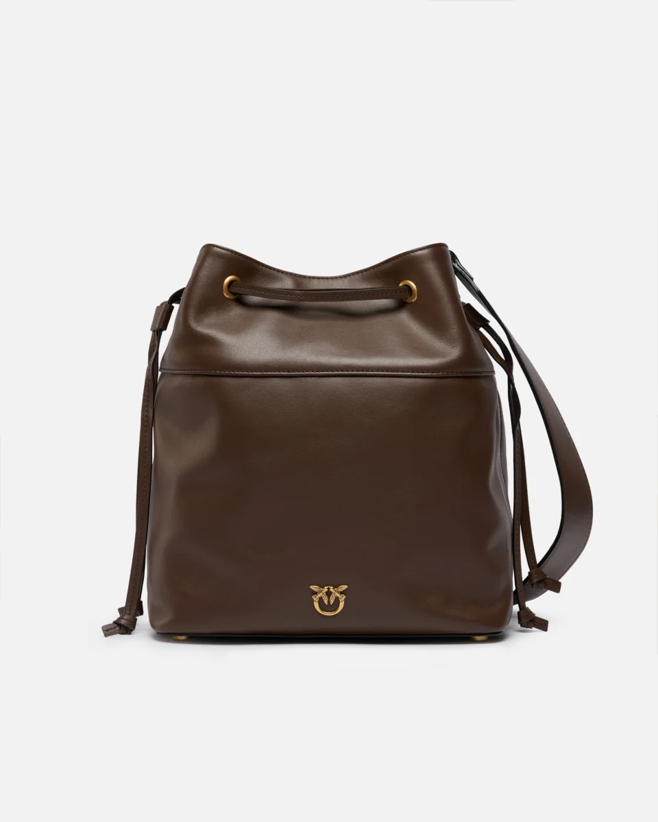 Borsa a spalla secchiello in pelle con logo Love Birds