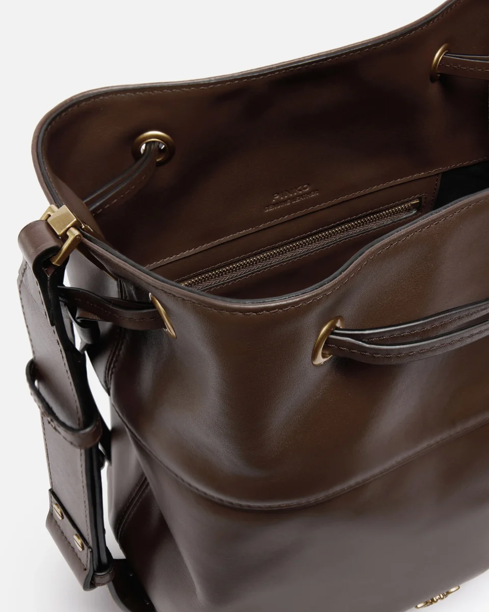 Borsa a spalla secchiello in pelle con logo Love Birds - immagine 5