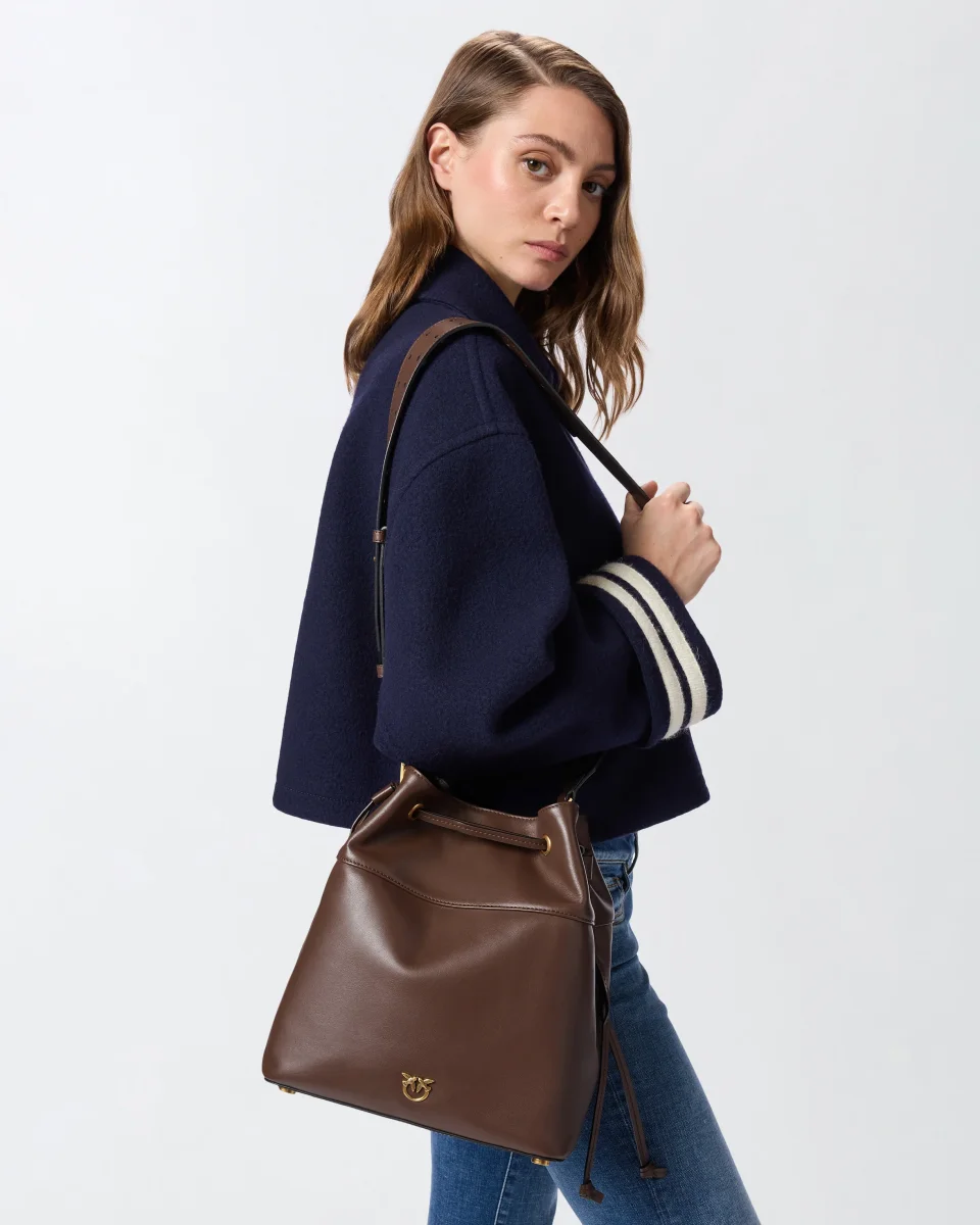 Borsa a spalla secchiello in pelle con logo Love Birds - immagine 6