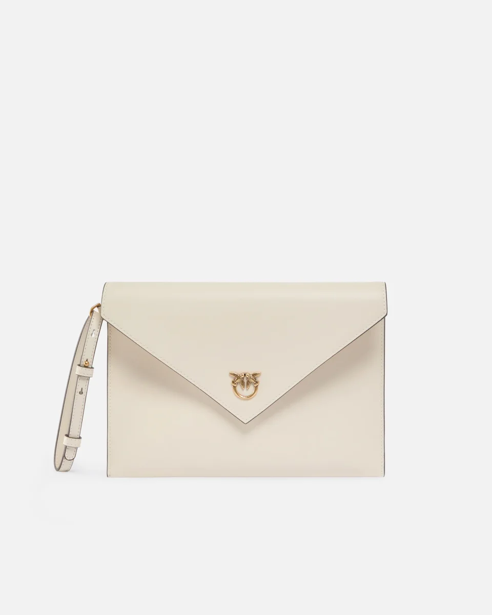 Pochette a mano in pelle con logo Love Birds