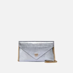 Bustina in pelle metallizzata con logo Love Birds