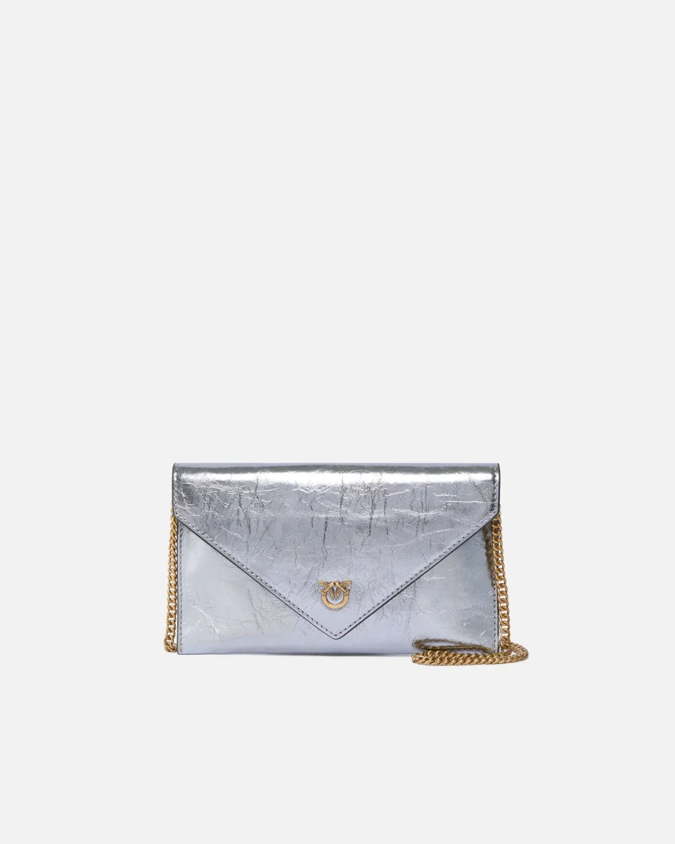 Bustina in pelle metallizzata con logo Love Birds