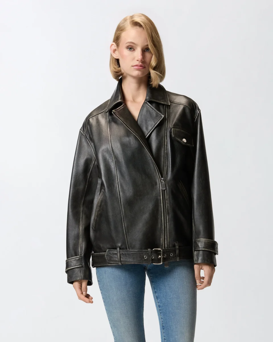 Giacca biker stile chiodo in pelle