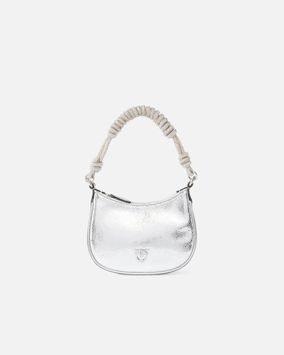 Borsa a mano baby Half Moon in pelle laminata con strass