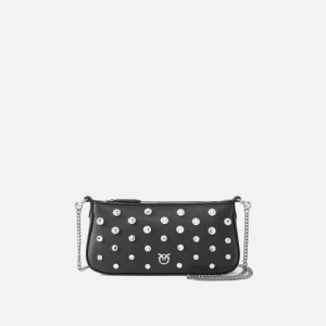 Borsa a spalla piccola Mini Half Moon in pelle con strass