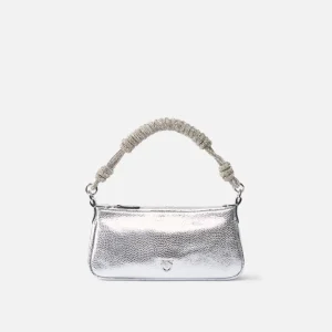 Borsa a mano piccola Mini Half Moon in pelle laminata con strass