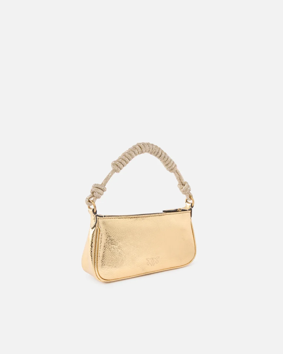 Borsa a mano piccola Mini Half Moon in pelle laminata con strass - immagine 3