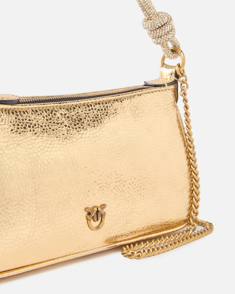 Borsa a mano piccola Mini Half Moon in pelle laminata con strass - immagine 4